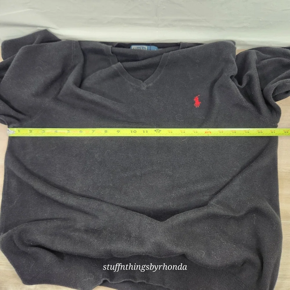 Polo Ralph Lauren Men Long Sleeve V-Neck PullOver Sweater Blk Pima Cotton Large